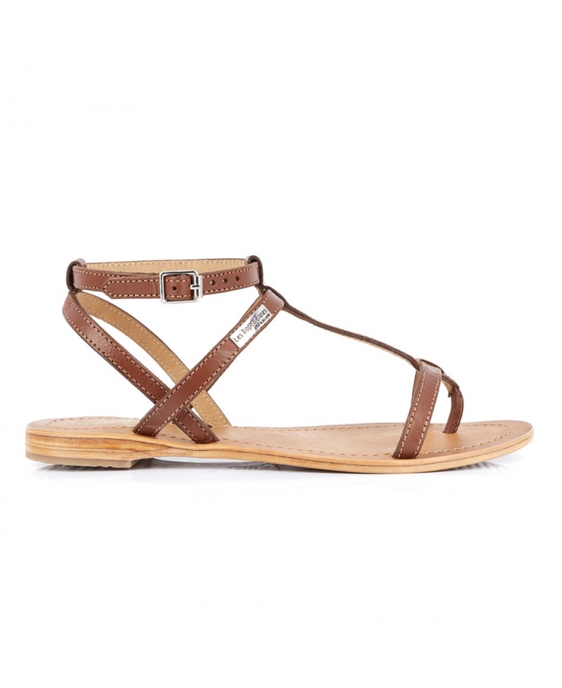 Sandales à entre-doigts Les Tropeziennes HILAN Cuir Ankle-strap Tan Femme|RHEZ-40232569